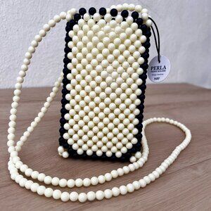 NWT HAY Perla Phone Holder by Ana Kraš in "Milk" Cream and Midnight Blue Beads